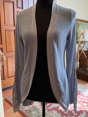 Scrapbook Light Blue Cardigan Sweater Open Front Lace Back Bell Long Sleeve M
